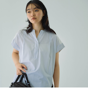 ストライプフェイスキーネックブラウス≪洗濯機で洗える≫