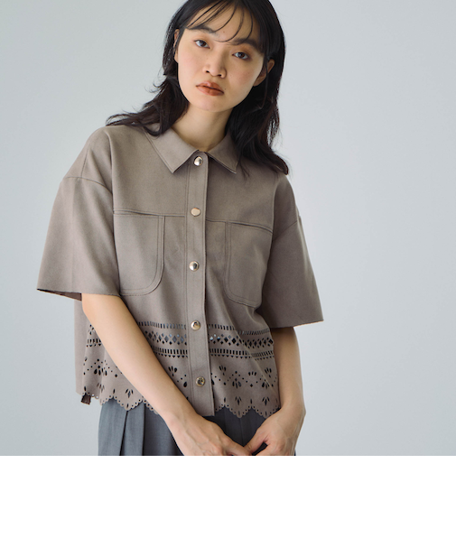 スカラップヘムカットスウェードシャツ≪手洗い可能≫