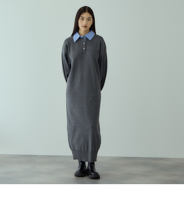 シャツポロカラーニットワンピース≪手洗い可能≫