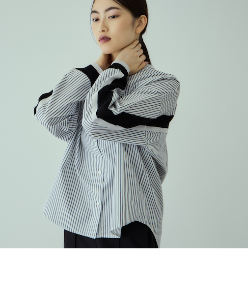 バックヨークラインバンドカラーブラウス≪手洗い可能≫