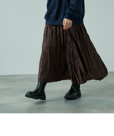ワッシャーマットサテンプリーツスカート≪手洗い可能≫