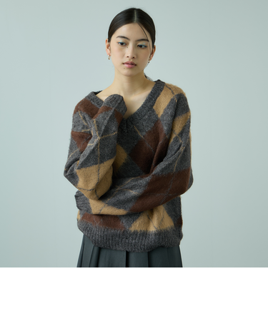 アーガイルVネックニット≪手洗い可能≫