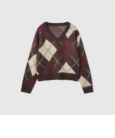 アーガイルVネックニット≪手洗い可能≫