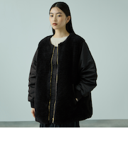 ボア切替ノーカラーミドルコート