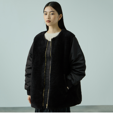 ボア切替ノーカラーミドルコート