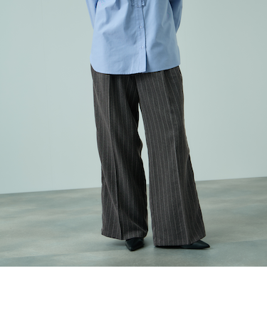 ストライプサイドラインワイドパンツ≪手洗い可能≫