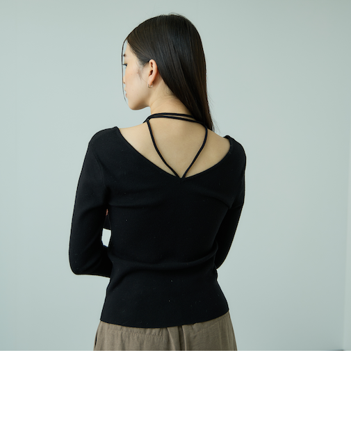 ストリング付バレエネックリブニット≪手洗い可能≫