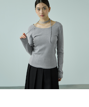 ストリング付バレエネックリブニット≪手洗い可能≫