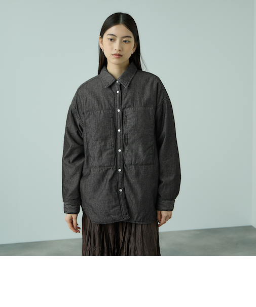 パデッドデニムビッグシャツ≪洗濯機で洗える≫