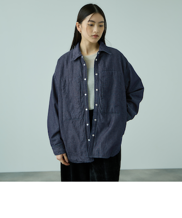 パデッドデニムビッグシャツ≪洗濯機で洗える≫