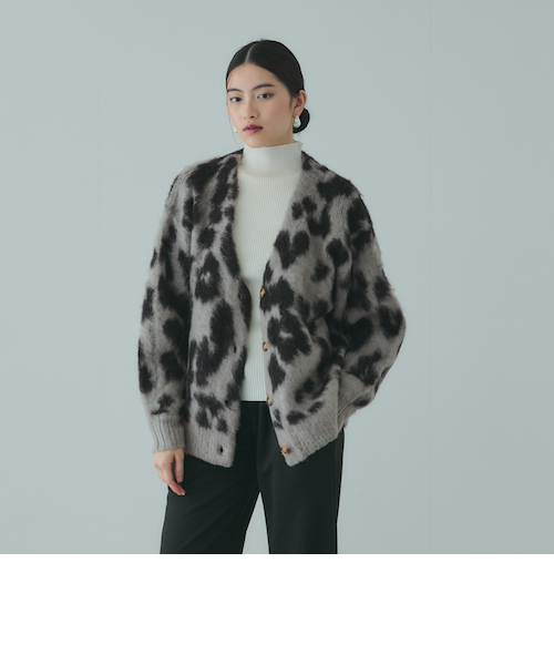 レオパードジャガードシャギーニットカーディガン｜ビッキーの通販