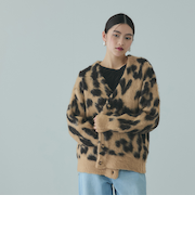 レオパードジャガードシャギーニットカーディガン
