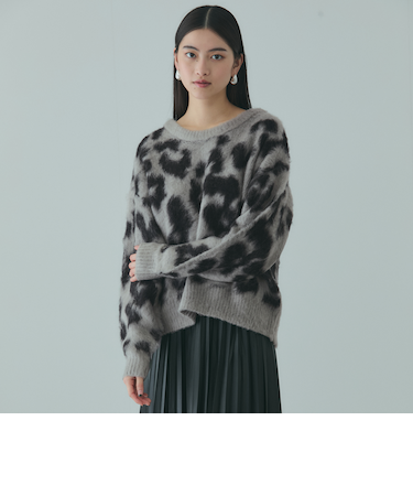レオパードジャガードシャギーニットプルオーバー