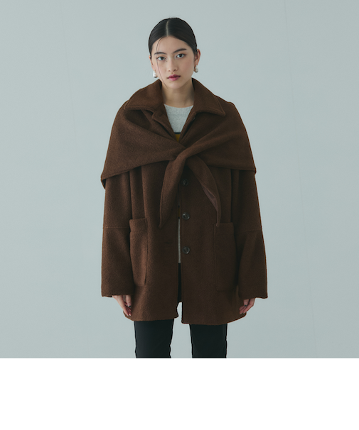 ショール付きスライバーニットコート