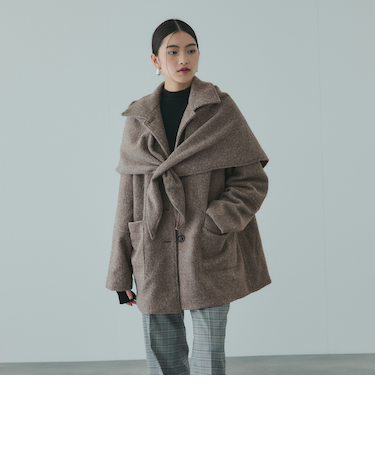 ショール付きスライバーニットコート