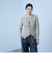 <陰影で魅せる>ツイード風MIXスラブポロカーデ