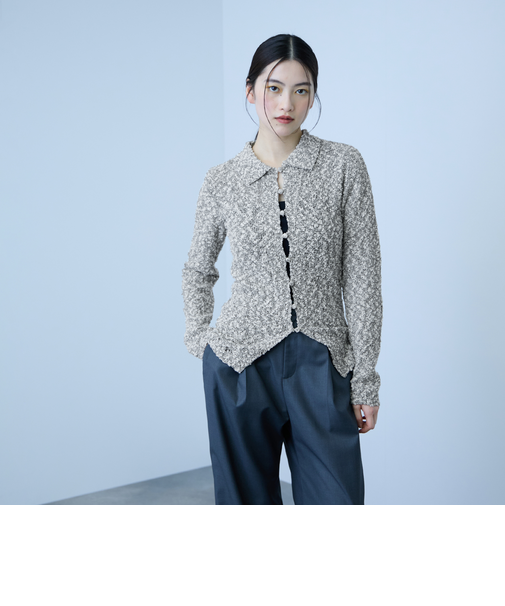 ＜陰影で魅せる＞ツイード風MIXスラブポロカーデ