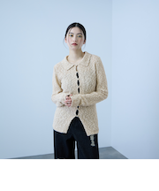 ＜陰影で魅せる＞ツイード風MIXスラブポロカーデ