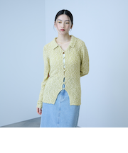 ＜陰影で魅せる＞ツイード風MIXスラブポロカーデ