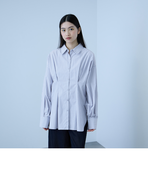 《きちんと映え》ストライプウエストタックシャツ