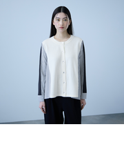 異素材切替クルーネックニットカーディガン