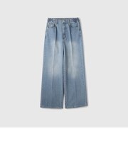 サイドゴムセンタープレス ストレートデニムパンツ