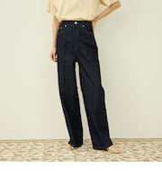 サイドゴムセンタープレス ストレートデニムパンツ