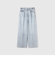 サイドゴムセンタープレス ストレートデニムパンツ