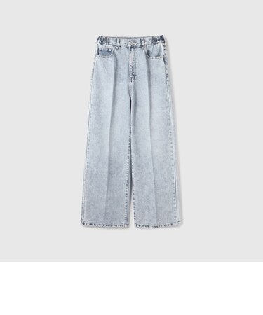 サイドゴムセンタープレス ストレートデニムパンツ