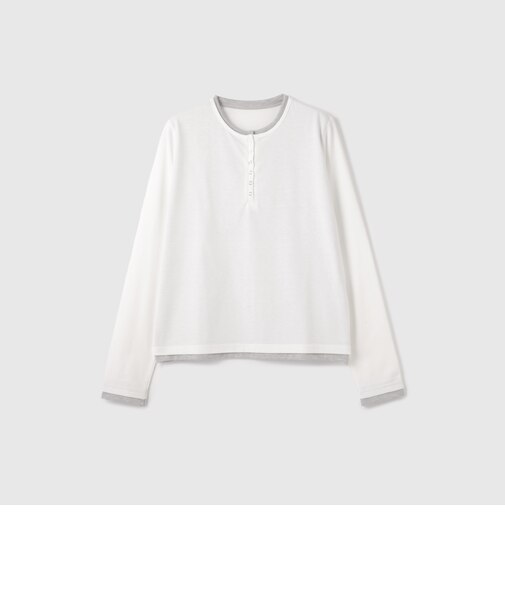 ヘンリーネックレイヤードTシャツ