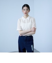 メッシュポロラメニットカーデ