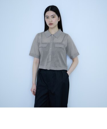 メッシュポロラメニットカーデ