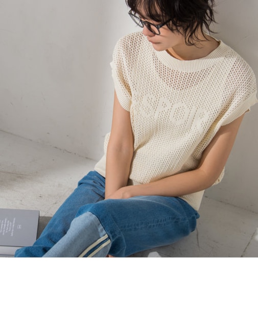 【socolla】インナー付き透かし編みロゴニットベスト≪手洗い可能≫