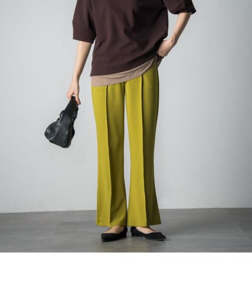 【socolla】【新色追加/WEB別注】セミフレアストレッチカラーパンツ≪洗濯機で洗える≫