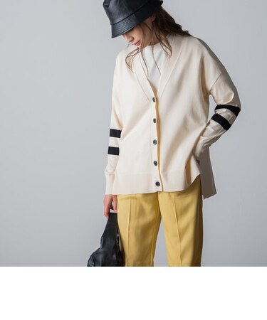 配色ラインVネックカーディガン≪手洗い可能≫