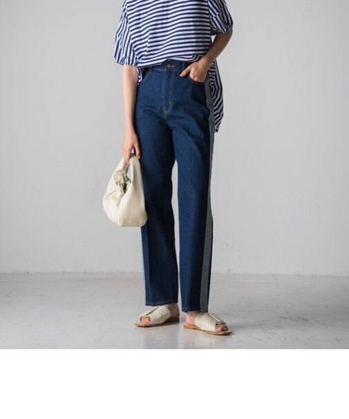 【socolla】WATER LESS DENIMサイドラインパンツ≪洗濯機で洗える≫