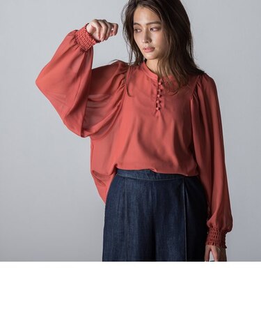 ボリュームスリーブシアーブラウス≪洗濯機で洗える≫