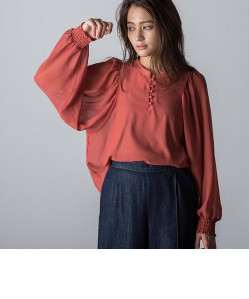 ボリュームスリーブシアーブラウス≪洗濯機で洗える≫