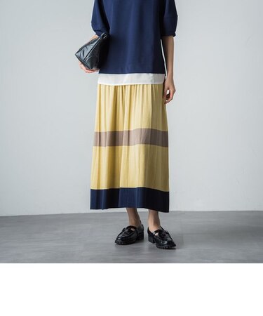 配色ラインプリーツニットスカート≪洗濯機で洗える/セットアップ対応≫