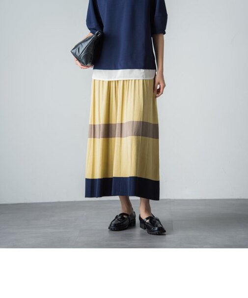 配色ラインプリーツニットスカート≪洗濯機で洗える/セットアップ対応≫