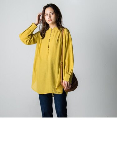 シアー楊柳バンドカラーブラウス≪洗濯機で洗える≫