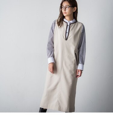 合皮パイピングジャンパーワンピース≪洗濯機で洗える≫