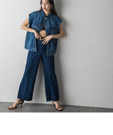 【socolla】デニムワイドパンツ≪洗濯機で洗える≫