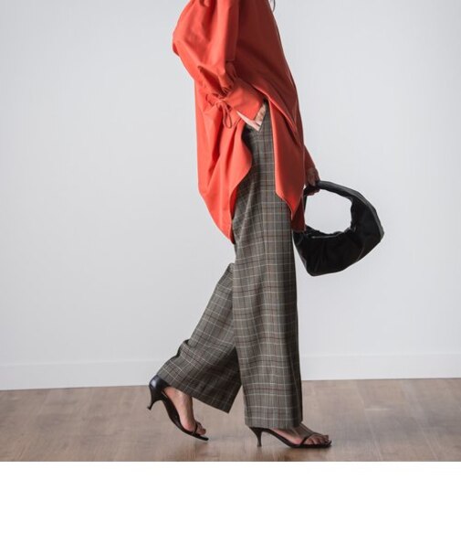 モールチェックワイドパンツ≪洗濯機で洗える≫