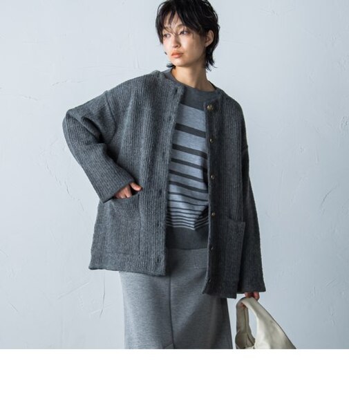 【WEB限定カラーあり】ツイーディニットカーディガン≪手洗い可能≫