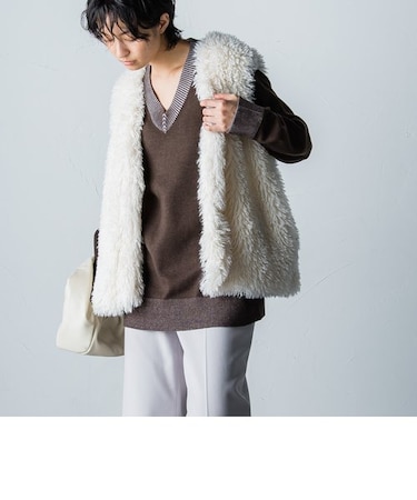 【WEB限定カラーあり】Wフェイス配色Vネックプルオーバー≪リバーシブル≫