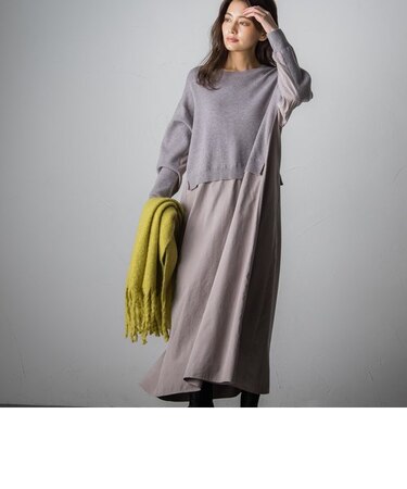 スウェードライク布帛ドッキングニットワンピース≪手洗い可能≫