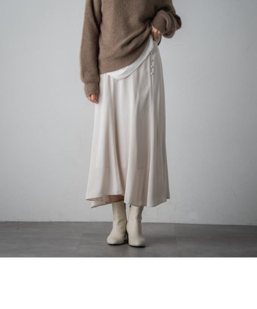 マットサテンアシンメトリーヘムスカート≪洗濯機で洗える≫