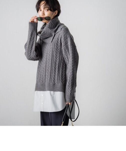 スヌード付シャツヘムニットプルオーバー≪手洗い可能≫