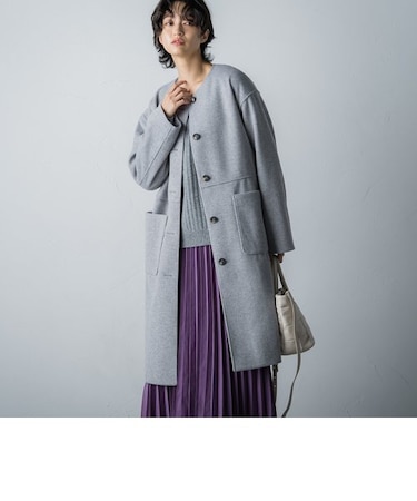 ウールライクメルトンジャージノーカラーコート